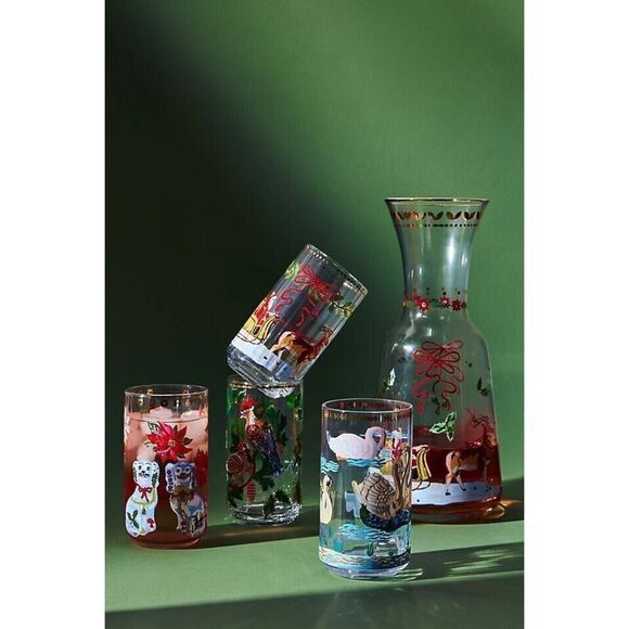 Anthropologie Nathalie Lete Twelve Days of Christmas Juice Glass Two Birds NEW - Picture 2 of 3